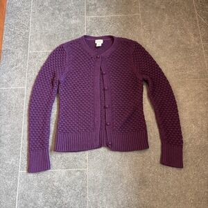 LL Bean Womens Purple Cardigan Crochet Sweater Wool  Angora Cottagecore Medium